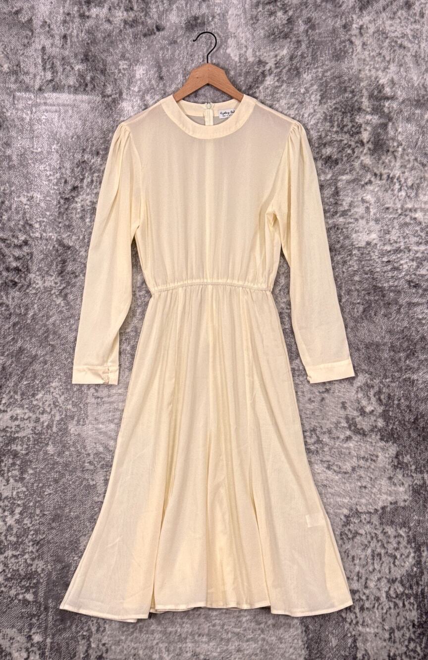 Ripley Rader Dress 2 / US Small Womens Ivory Semi Sheer Long Sleeve A Line Midi